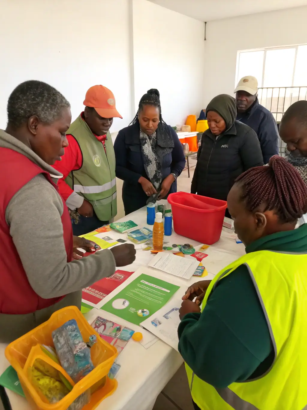 A picture of volunteers conducting an educational workshop on waste reduction and sustainable living, highlighting the organization's community engagement.